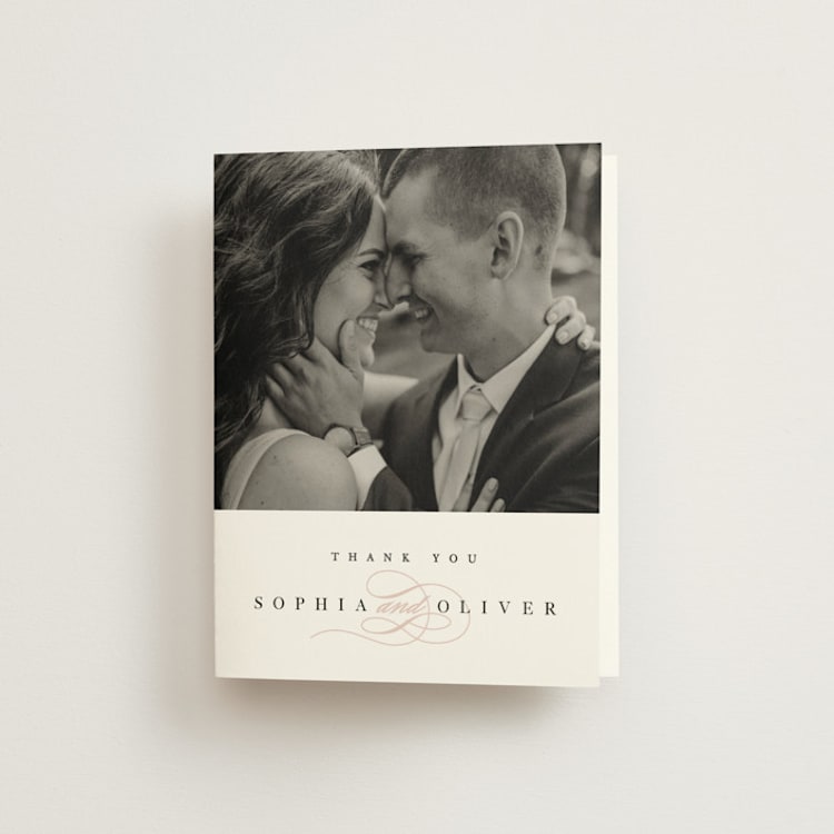 "First Love" - Folded Wedding Thank You Cards in Blush by Pixel and Hank - Front