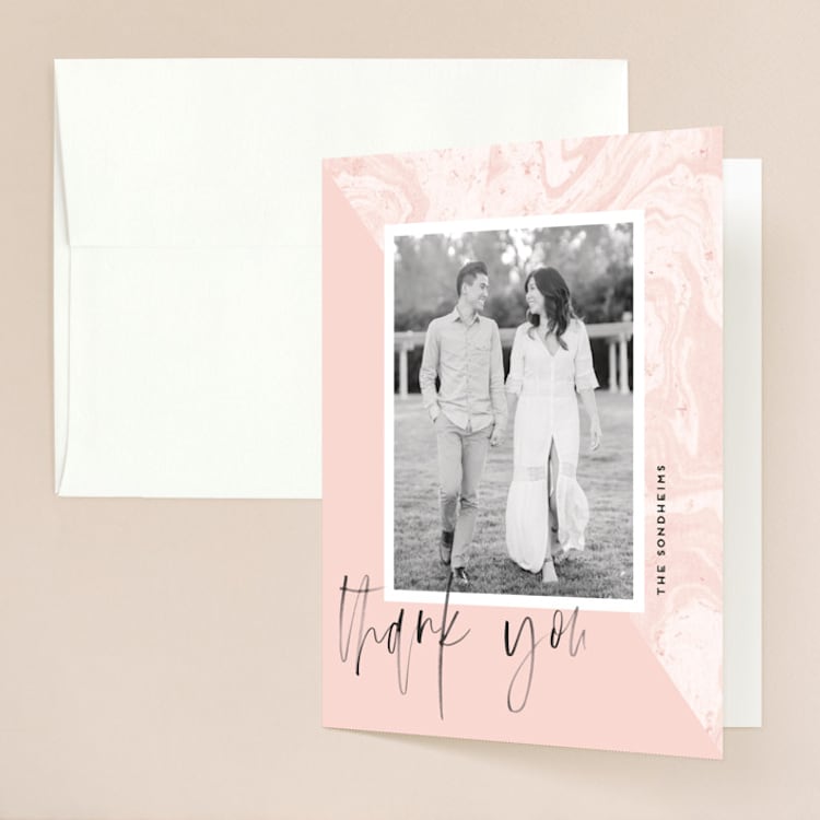 "thespian" - Folded Wedding Thank You Cards in Coral by silverscreen studio - Front