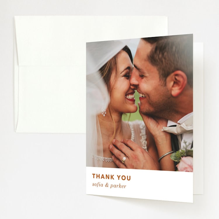 "tissue texture" - Folded Wedding Thank You Cards in Papaya by Carrie Moradi - Front