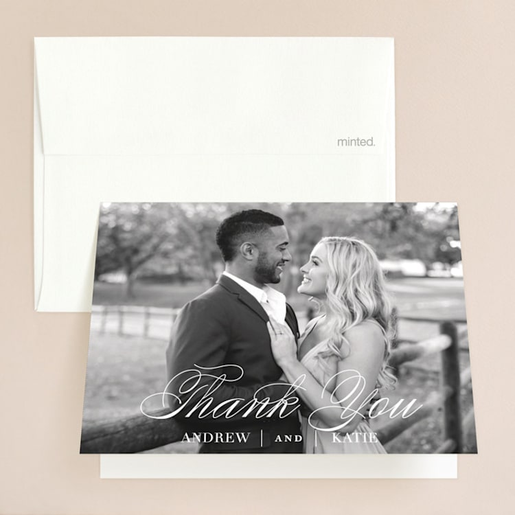 "Typography" - Folded Wedding Thank You Cards in Pearl by lena barakat - Front