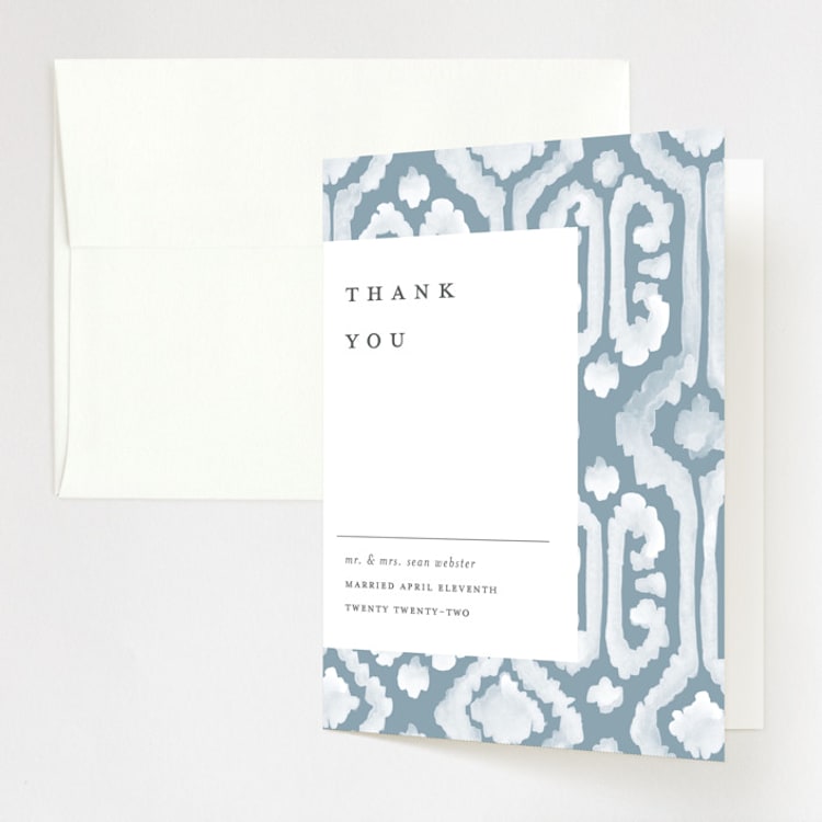 "Painted Ikat" - Folded Wedding Thank You Cards in Frost by Liz Conley - Front