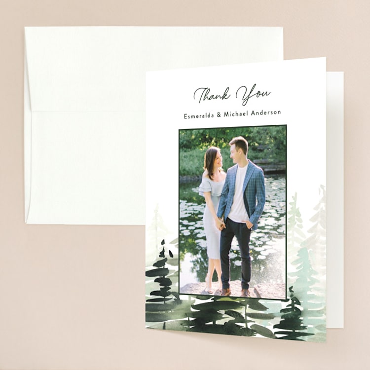 "Evergreens Watercolor" - Folded Wedding Thank You Cards in Forest by Yao Cheng Design - Front