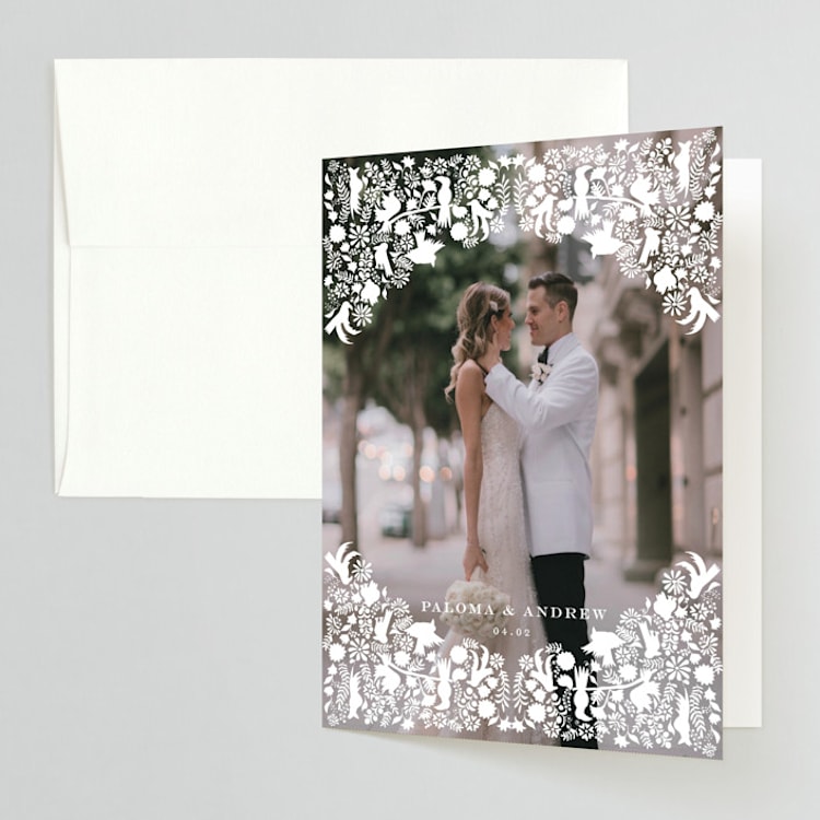 "Hacienda" - Folded Wedding Thank You Cards in Stone by Lagniappe Paper - Front