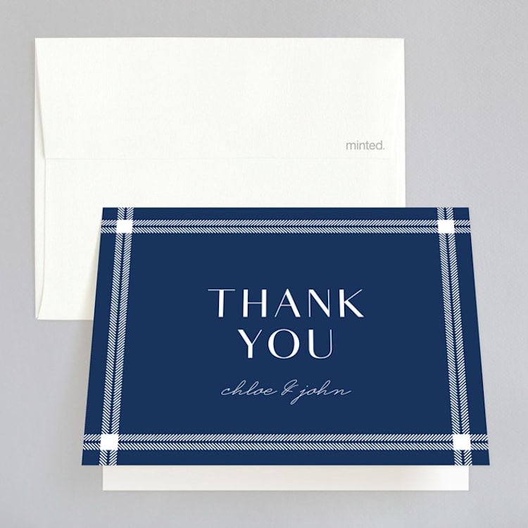 "window pane check" - Folded Wedding Thank You Cards in Navy by Kerry Doyle - Front