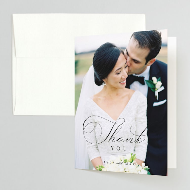 "Sweet Nothings" - Folded Wedding Thank You Cards in Linen by Keen Peachy - Front