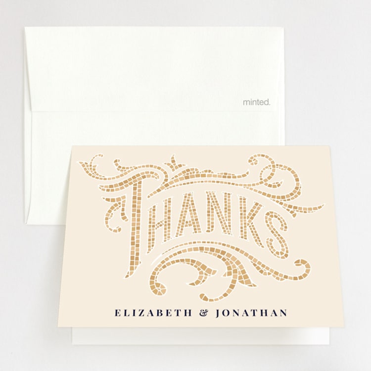 "Mosaic" - Folded Wedding Thank You Cards in Navy by GeekInk Design - Front