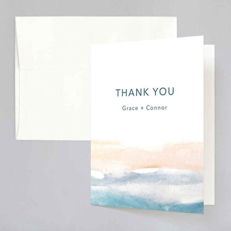 "Sea and Sand" - Folded Wedding Thank You Cards in Cortez by Jenny Partrite - Front