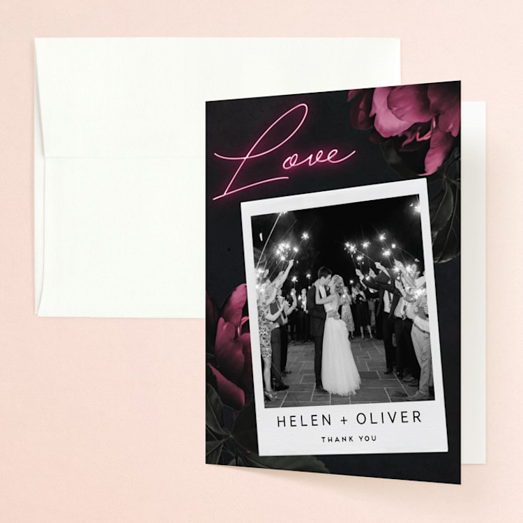 "Crazy in Love" - Folded Wedding Thank You Cards in Hot Pink by Design Lotus - Front