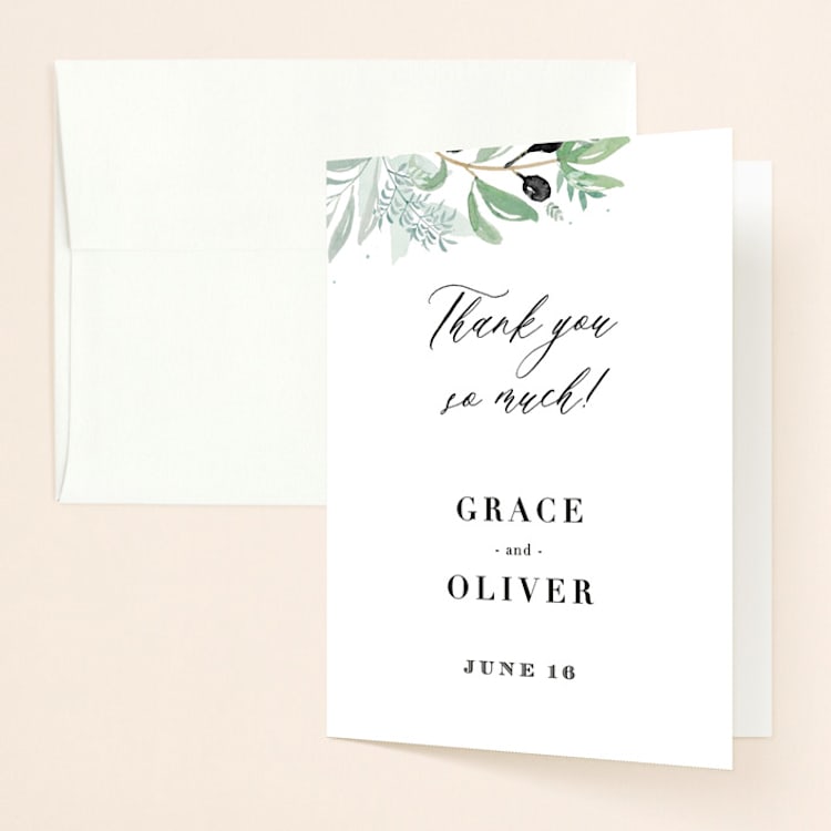 "Olivier" - Folded Wedding Thank You Cards in Olive by Bonjour Paper - Front