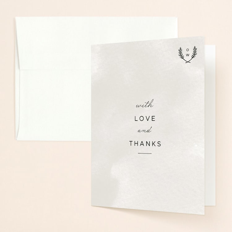 "Elegant Crest" - Folded Wedding Thank You Cards in Stone by Ariel Rutland - Front