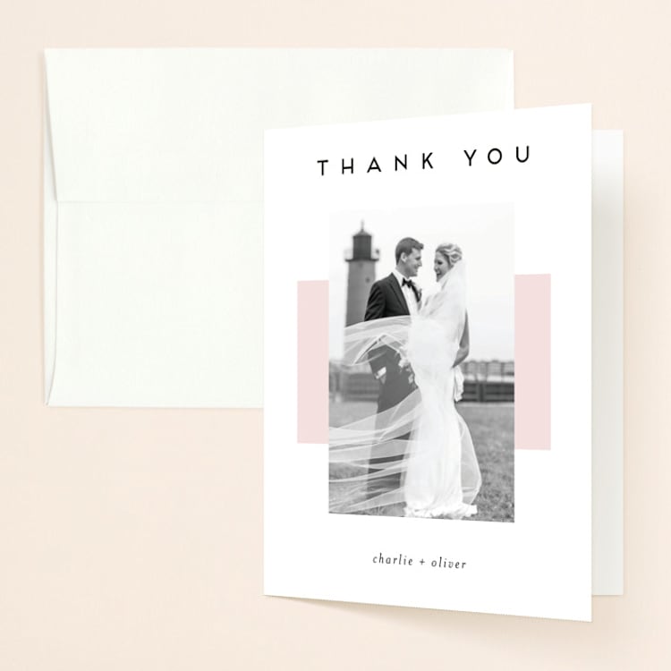 "Elementary" - Folded Wedding Thank You Cards in Dusty Rose by Katy Shen - Front