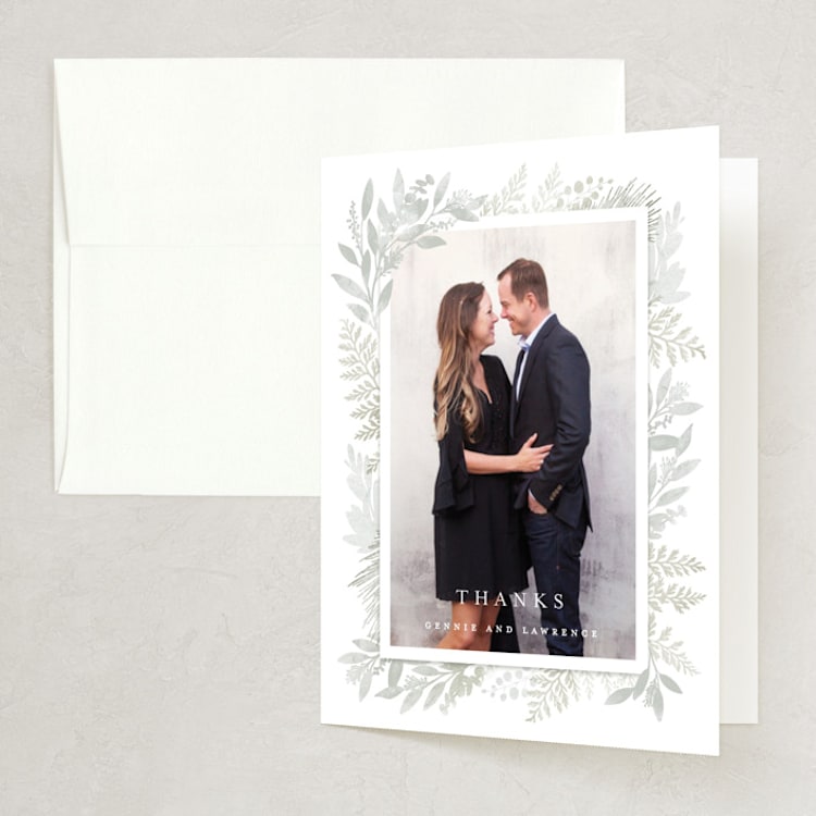 "Dear Greenery" - Folded Wedding Thank You Cards in Eucalyptus by Hooray Creative - Front
