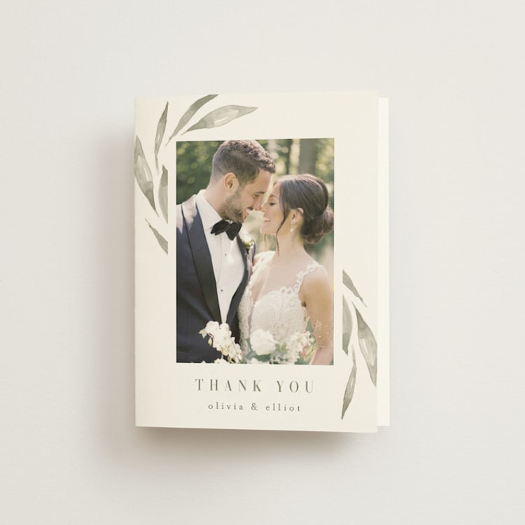 "Whispered Leaves" - Folded Wedding Thank You Cards in Leaf by Kristie Kern - Front