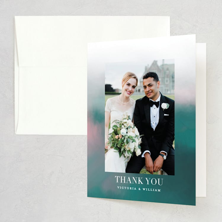 "Crazy in Love" - Folded Wedding Thank You Cards in Mist by iamtanya - Front
