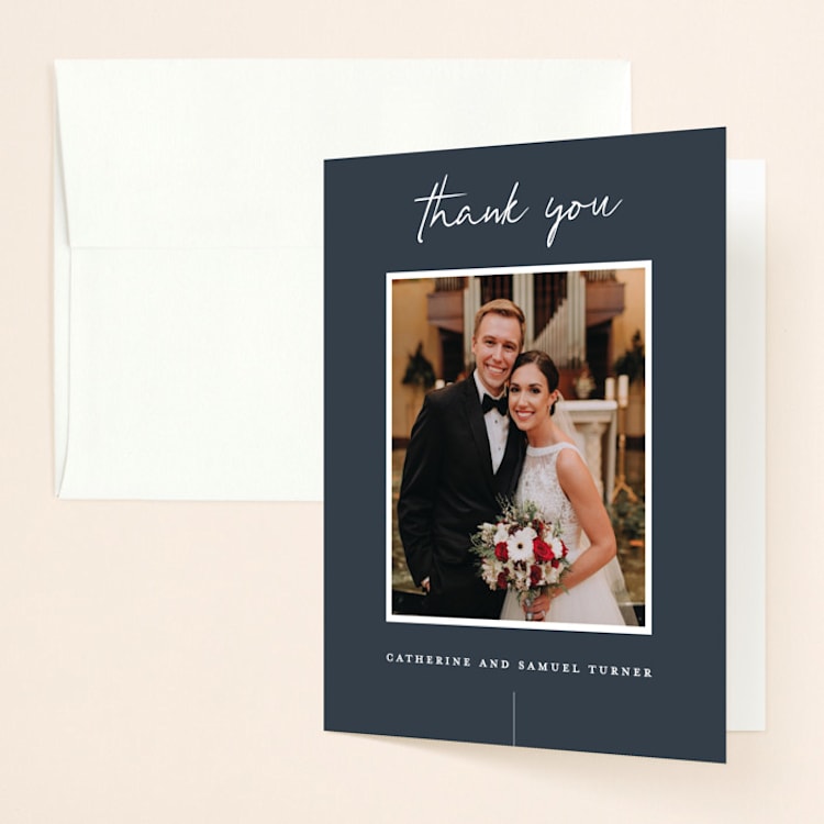 "Proposal" - Folded Wedding Thank You Cards in Marine by Sandra Picco Design - Front