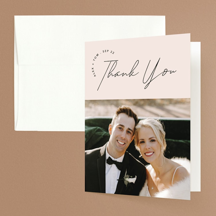 "Aesthetic" - Folded Wedding Thank You Cards in Blush by Liz Conley - Front