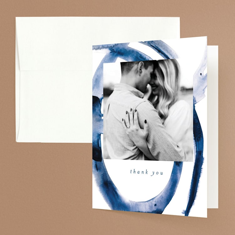 "Wedded Watercolor" - Folded Wedding Thank You Cards in Ocean by Mary Gaspar - Front