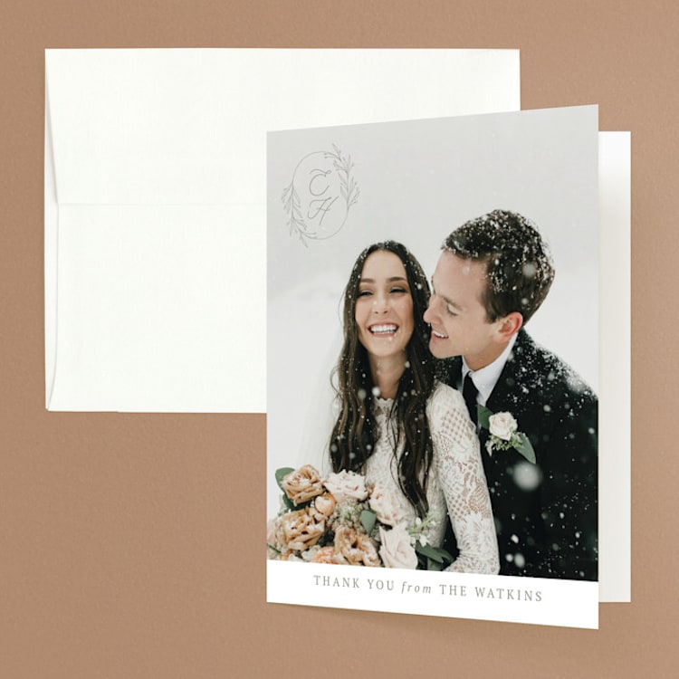 "Essential" - Folded Wedding Thank You Cards in Mist by Design Lotus - Front