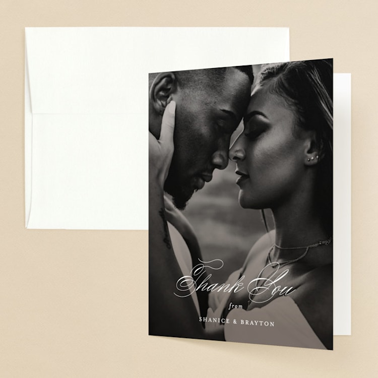 "Soft Overlay" - Folded Wedding Thank You Cards in Cloud by Mansi Verma - Front