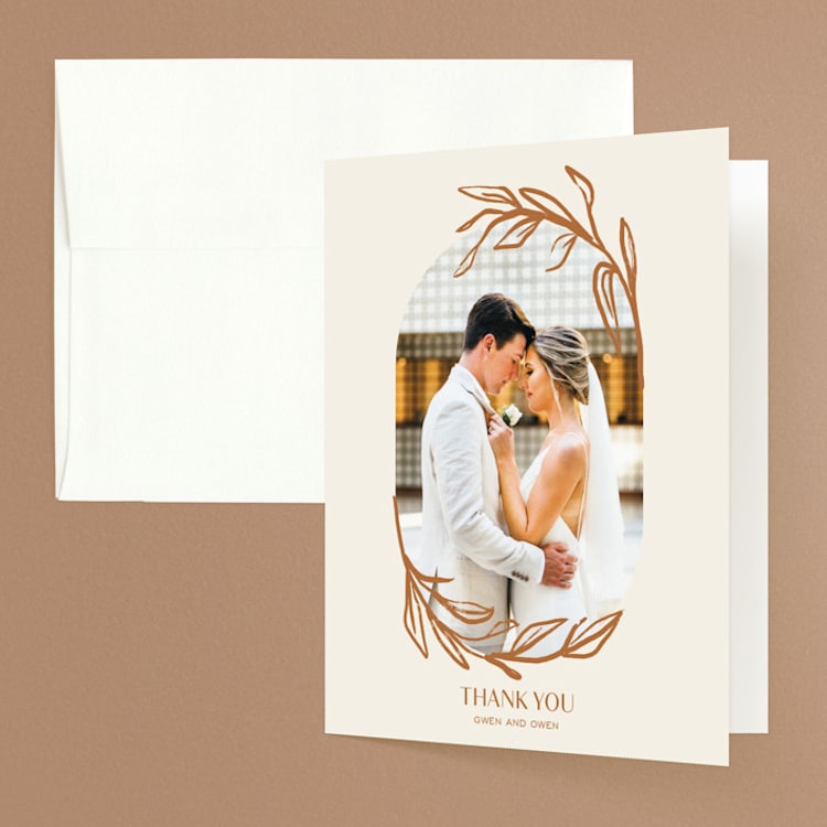 "Ovalon" - Folded Wedding Thank You Cards in Terracotta by Pati Cascino - Front