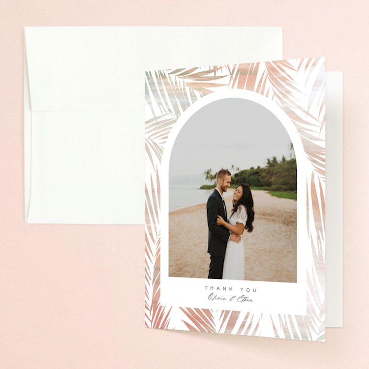 "Painted Leaves" - Folded Wedding Thank You Cards in Coconut by Owl and Toad - Front