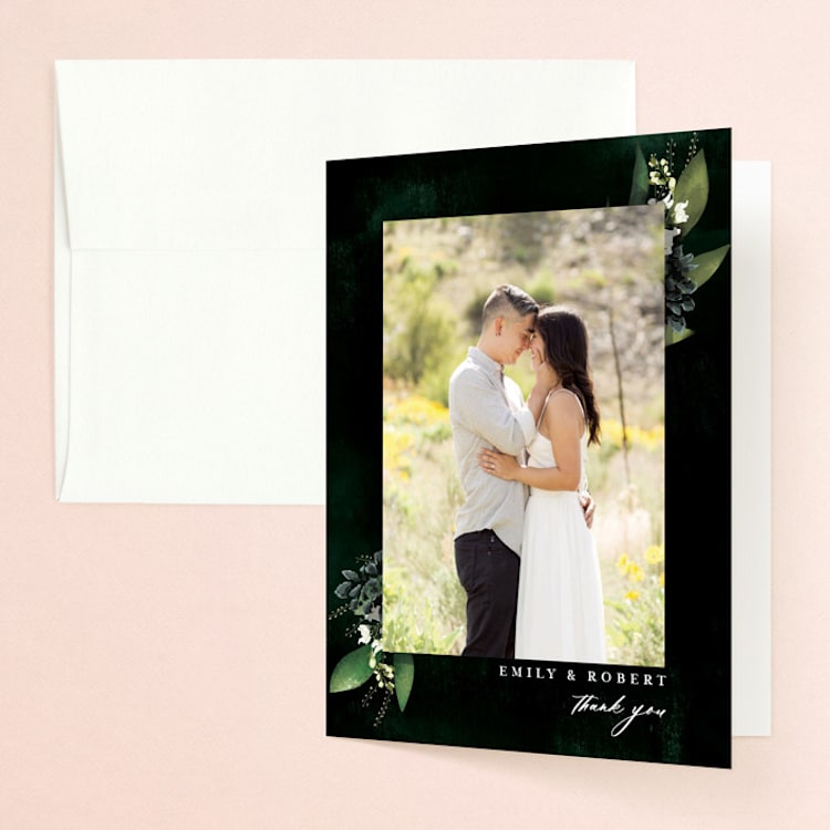 "Forest Finds" - Folded Wedding Thank You Cards in Emerald by Susan Moyal - Front