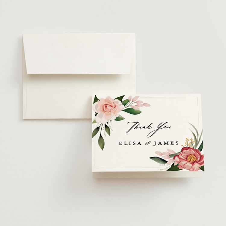 "Blossom" - Folded Wedding Thank You Cards in Blush by Susan Moyal - Front
