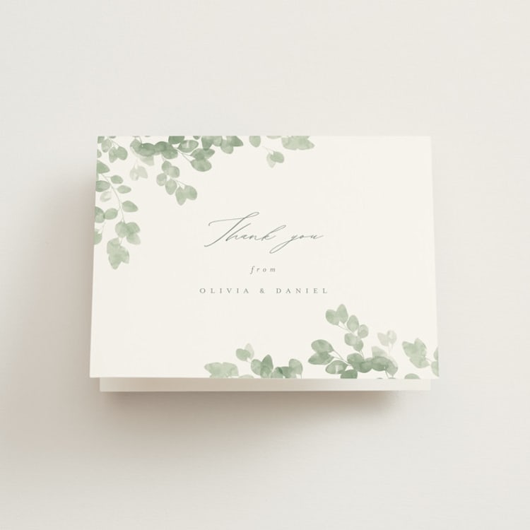 "Vining" - Folded Wedding Thank You Cards in Eucalyptus by Kristie Kern - Front