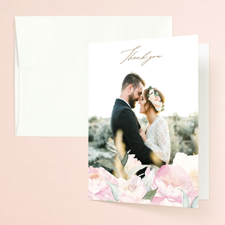"beautiful peonies" - Folded Wedding Thank You Cards in Spring by Phrosné Barwood - Front