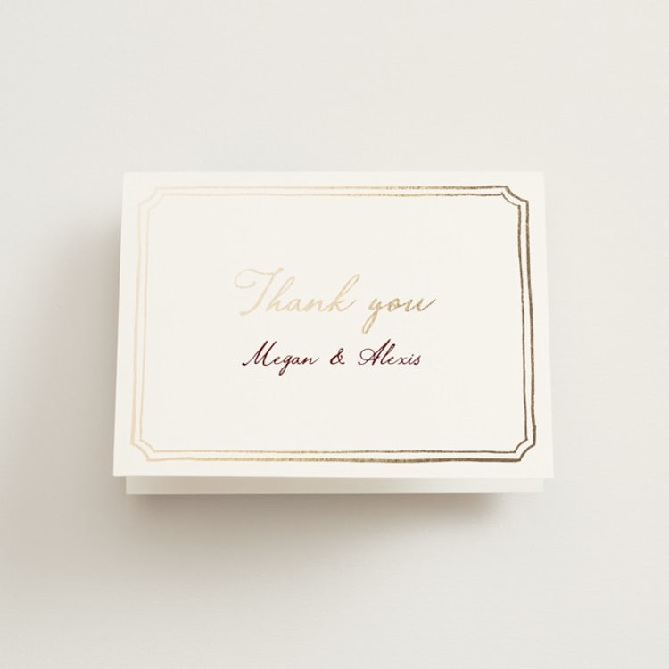 "Handwritten" - Foil-Pressed Folded Wedding Thank You Cards in Wine by Cass Loh - Front