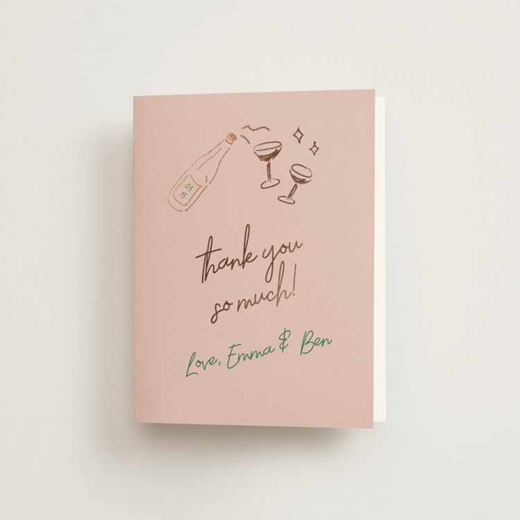 "Handwritten Letter" - Foil-Pressed Folded Wedding Thank You Cards in Avocado by Helena Vitto - Front