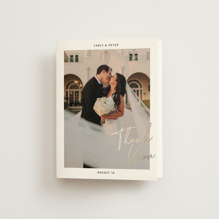 "Metro" - Foil-Pressed Folded Wedding Thank You Cards in Midnight by Inkblot Design - Front