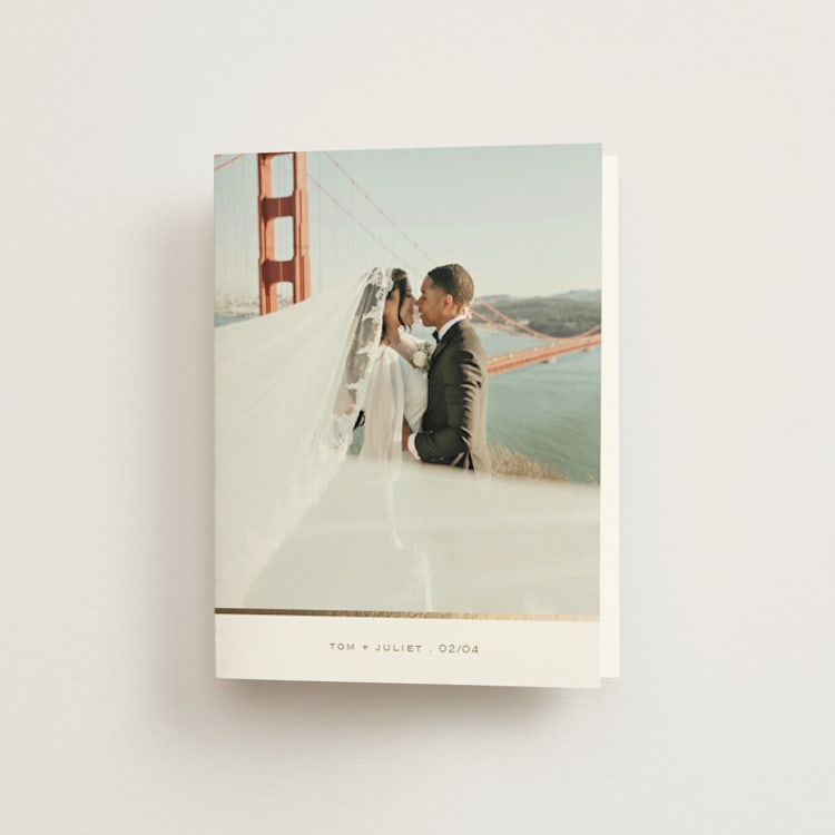"Joie" - Foil-Pressed Folded Wedding Thank You Cards in Golden by Ani Somi - Front
