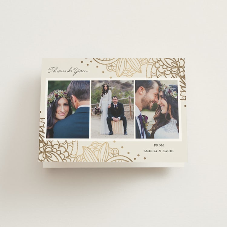 "Elegant Henna" - Foil-Pressed Folded Wedding Thank You Cards in Champagne by Oma N. Ramkhelawan - Front