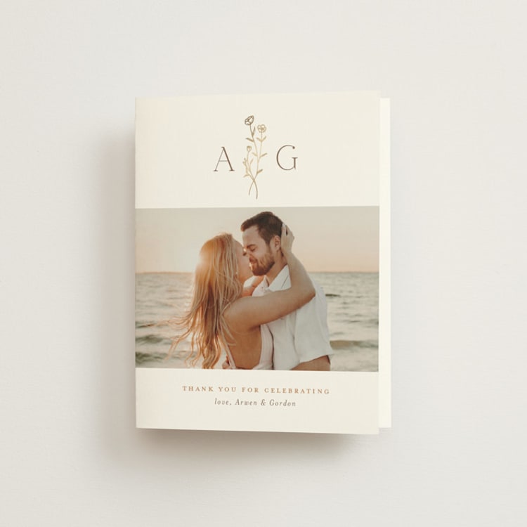 "Kouignette" - Foil-Pressed Folded Wedding Thank You Cards in Chiffon by chocomocacino - Front