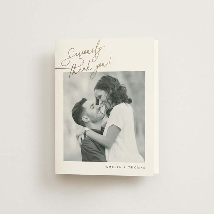 "The Wedding" - Foil-Pressed Folded Wedding Thank You Cards in Marshmallow by Kaydi Bishop - Front