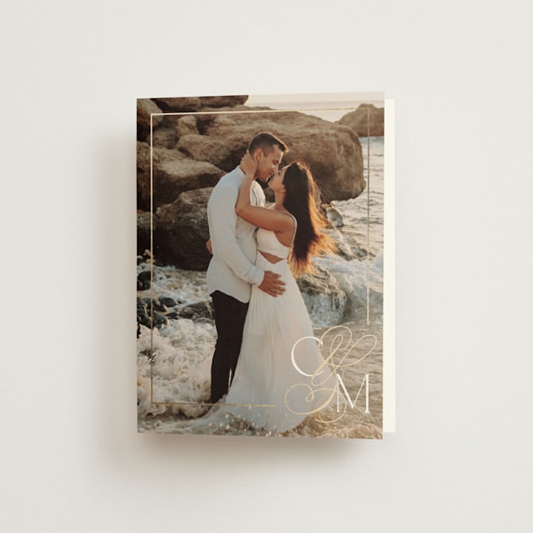 "Golden Ampersand" - Foil-Pressed Folded Wedding Thank You Cards in Silk by Kelly Schmidt - Front