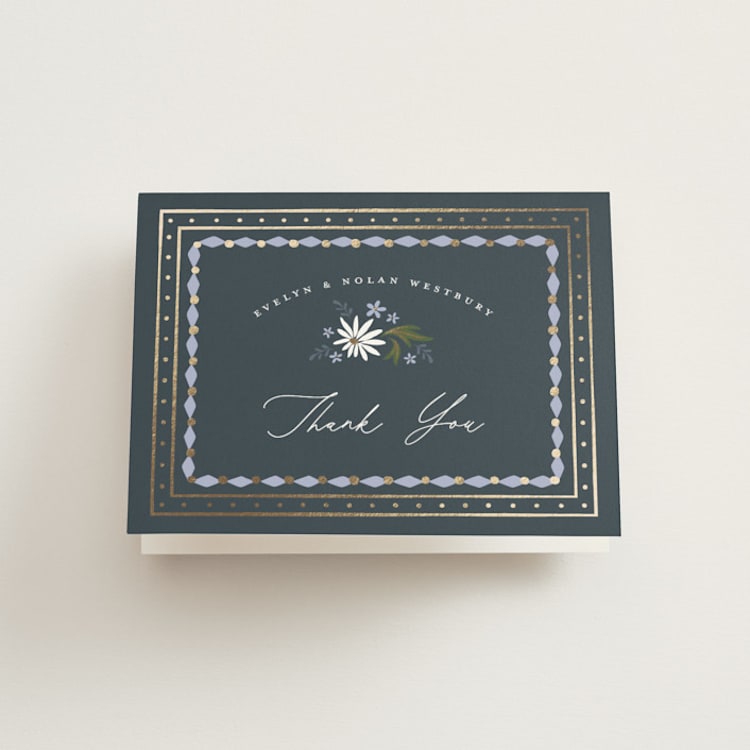 "Sadie" - Foil-Pressed Folded Wedding Thank You Cards in Periwinkle by Erin German - Front