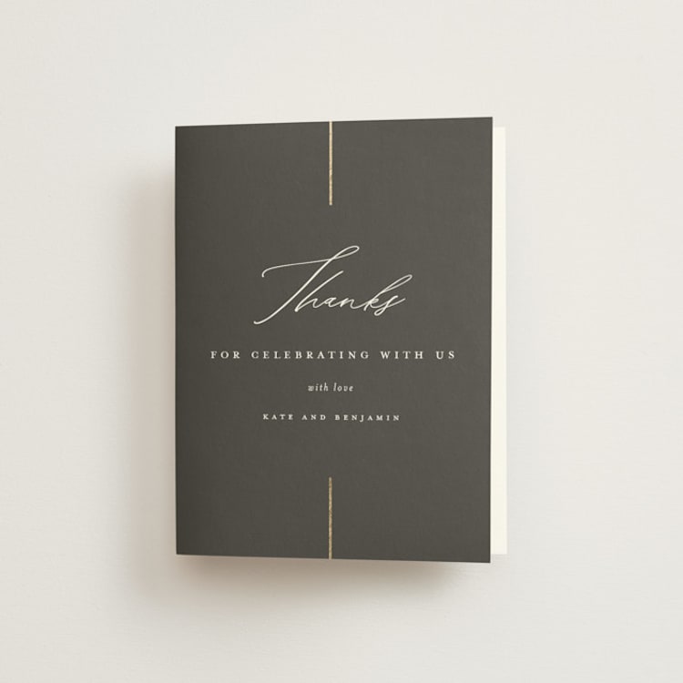 "Formal lines" - Foil-Pressed Folded Wedding Thank You Cards in Iron by Erica Krystek - Front
