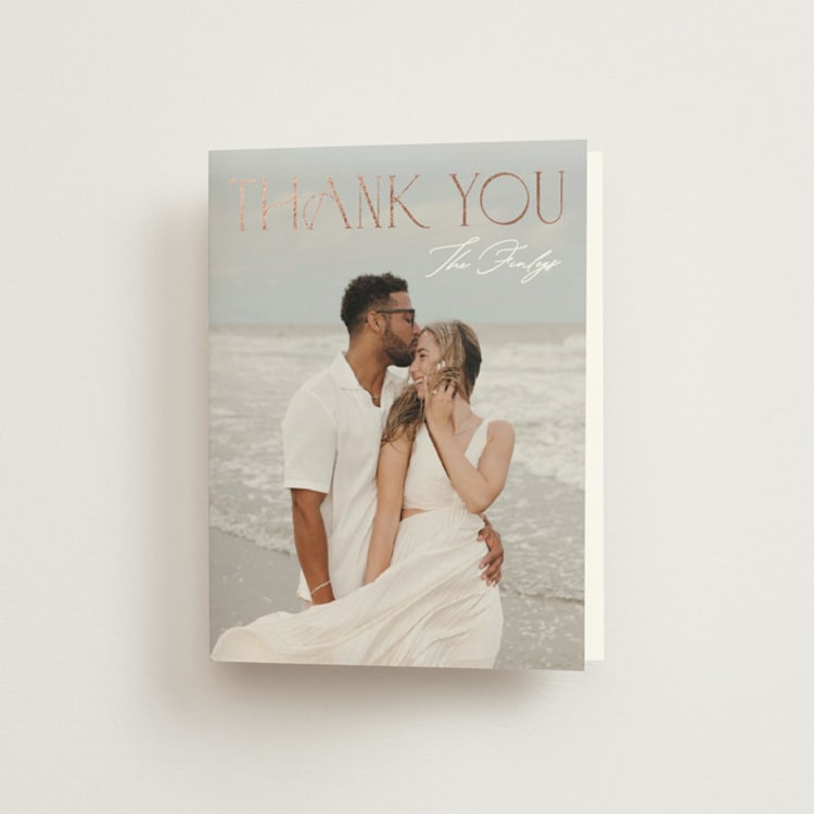 "Gilded Edge" - Foil-Pressed Folded Wedding Thank You Cards in Provincial by Angela Thompson - Front