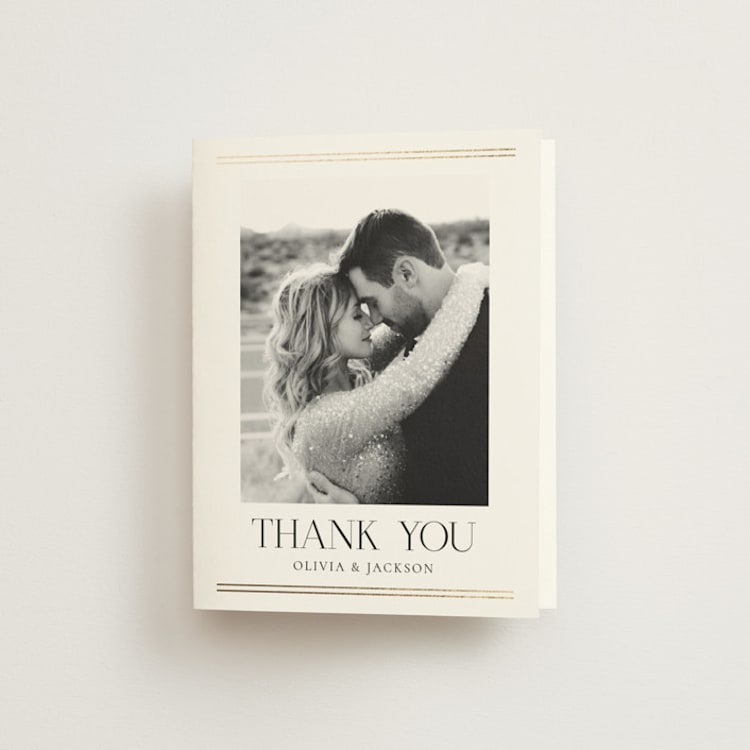 "Fineline" - Foil-Pressed Folded Wedding Thank You Cards in Spun Sugar by Jessica Williams - Front