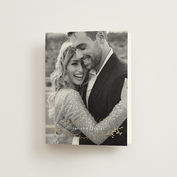 "Delicate Vine" - Foil-Pressed Folded Wedding Thank You Cards in Alabaster by Susan Moyal - Front