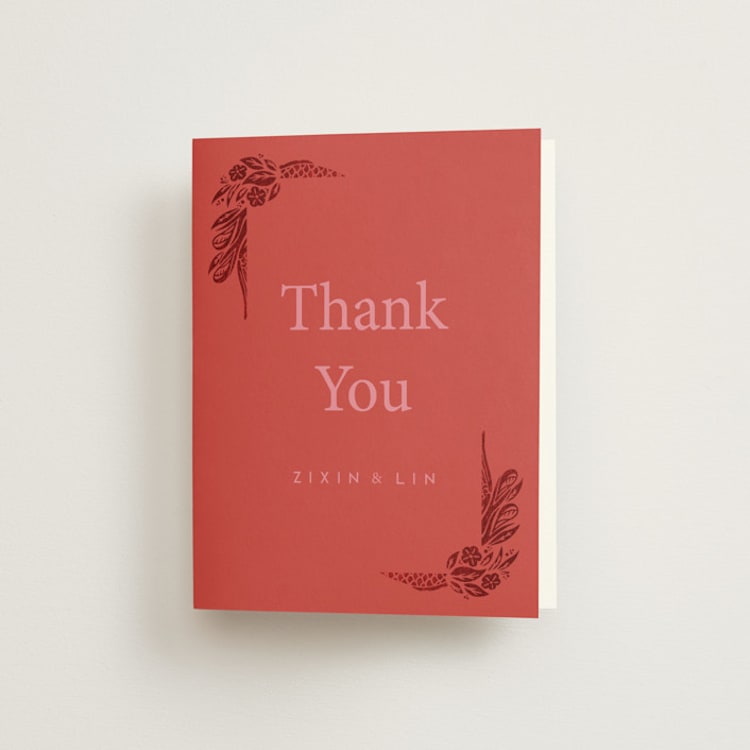 "Fiery" - Foil-Pressed Folded Wedding Thank You Cards in Ruby by Ghia Designs - Front