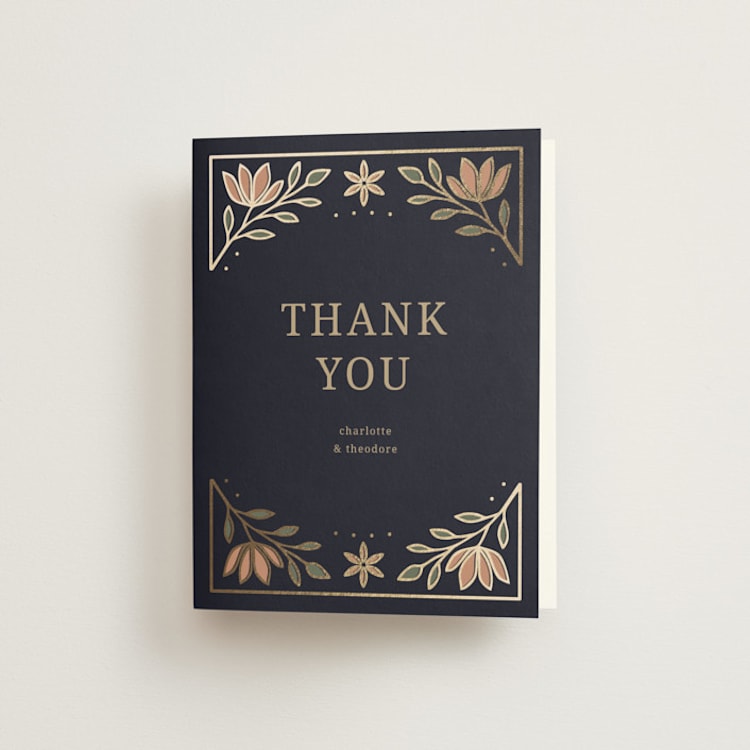 "Botanical Tapestry" - Foil-Pressed Folded Wedding Thank You Cards in Navy by Jess Rosa Beck - Front