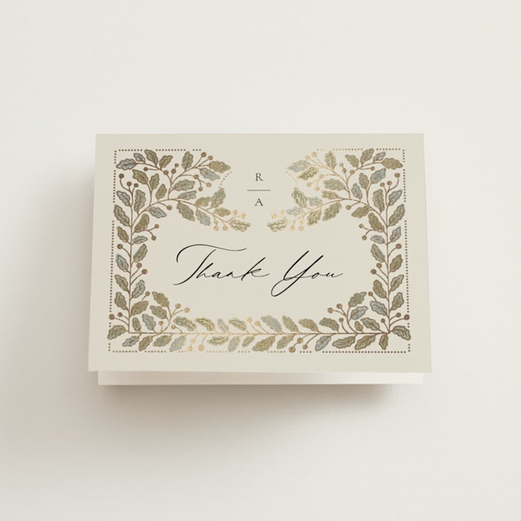 "Vine Wrap" - Foil-Pressed Folded Wedding Thank You Cards in Fern by Jen Owens - Front