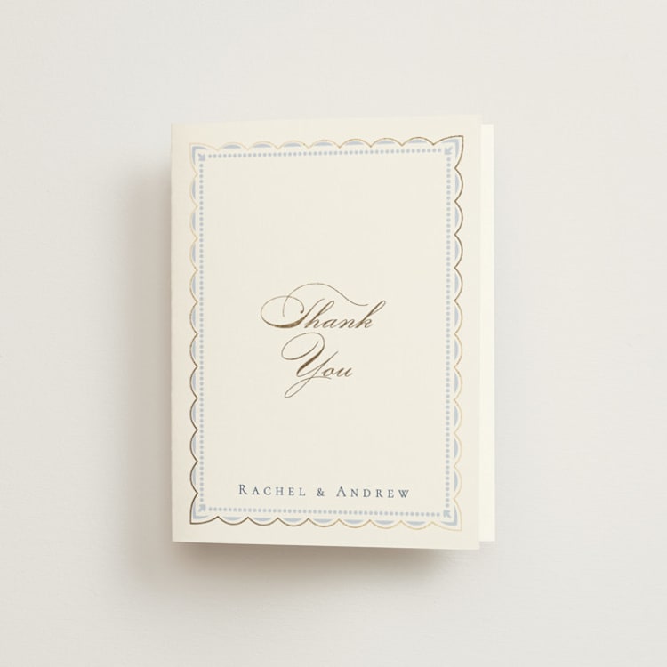 "Aurelia" - Foil-Pressed Folded Wedding Thank You Cards in Dusty Blue by Janean Hinger - Front