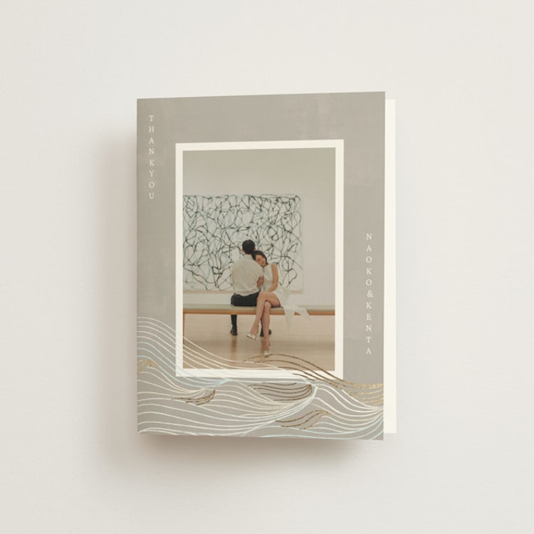 "Asahi" - Foil-Pressed Folded Wedding Thank You Cards in Ash by Jelena Vuletic - Front