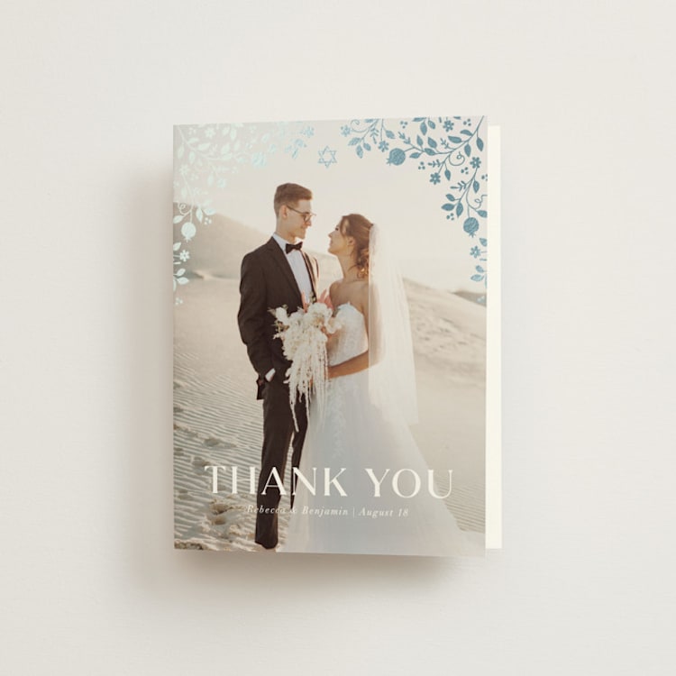 "Pomegranate Floral Frame" - Foil-Pressed Folded Wedding Thank You Cards in Royal by Nam Bourassa - Front