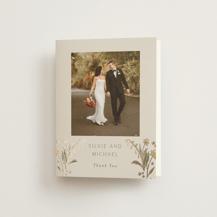 "Parisian Garden" - Foil-Pressed Folded Wedding Thank You Cards in Petal by Nicoletta Savod - Front