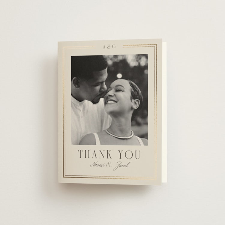 "Grace" - Foil-Pressed Folded Wedding Thank You Cards in Champagne by Nicole Walsh - Front